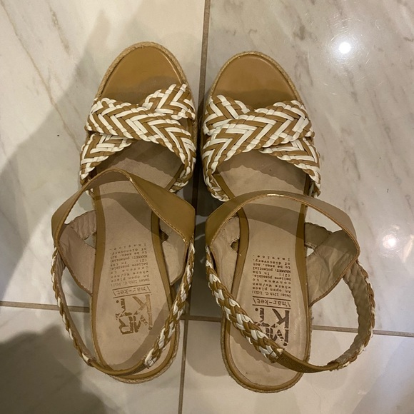 MRKT - beige wedge sandals with woven white and beige straps. Size 6 - Picture 2 of 6
